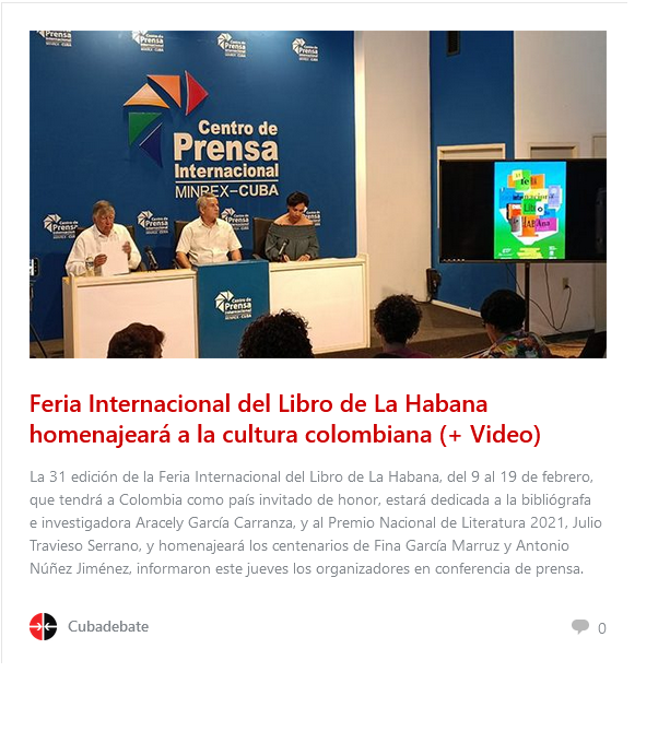 Feria Internacional del Libro de La Habana homenajeará a la cultura colombiana (+ Video) Feria Internacional del Libro de La Habana homenajeará a la cultura colombiana (+ Video)