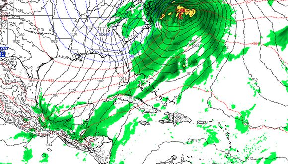 Frente frío transitando por el territorio cubano durante el sábado 29 de enero, según modelo ICON. Imagen: tomada de MeteoAlerta. Frente frío transitando por el territorio cubano durante el sábado 29 de enero, según modelo ICON. Imagen: tomada de MeteoAlerta.